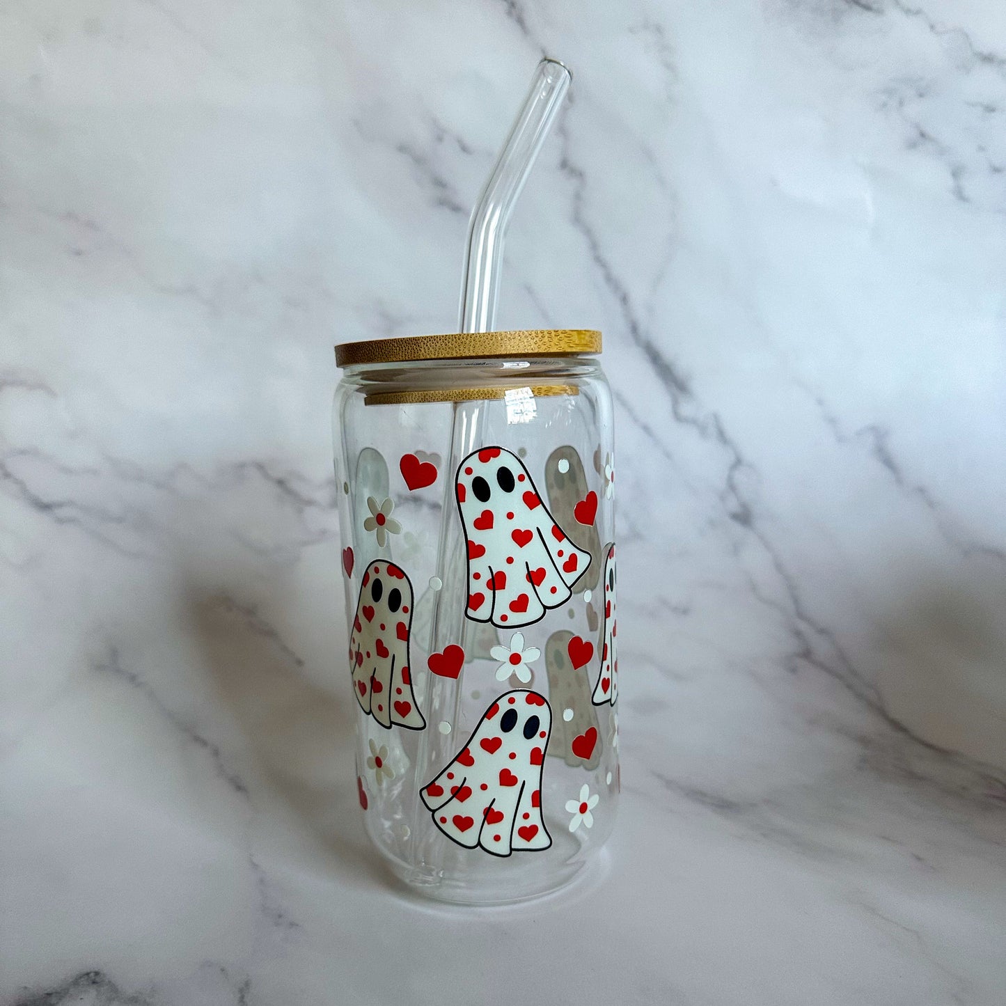 VALENTINES GHOSTIES glass can cup