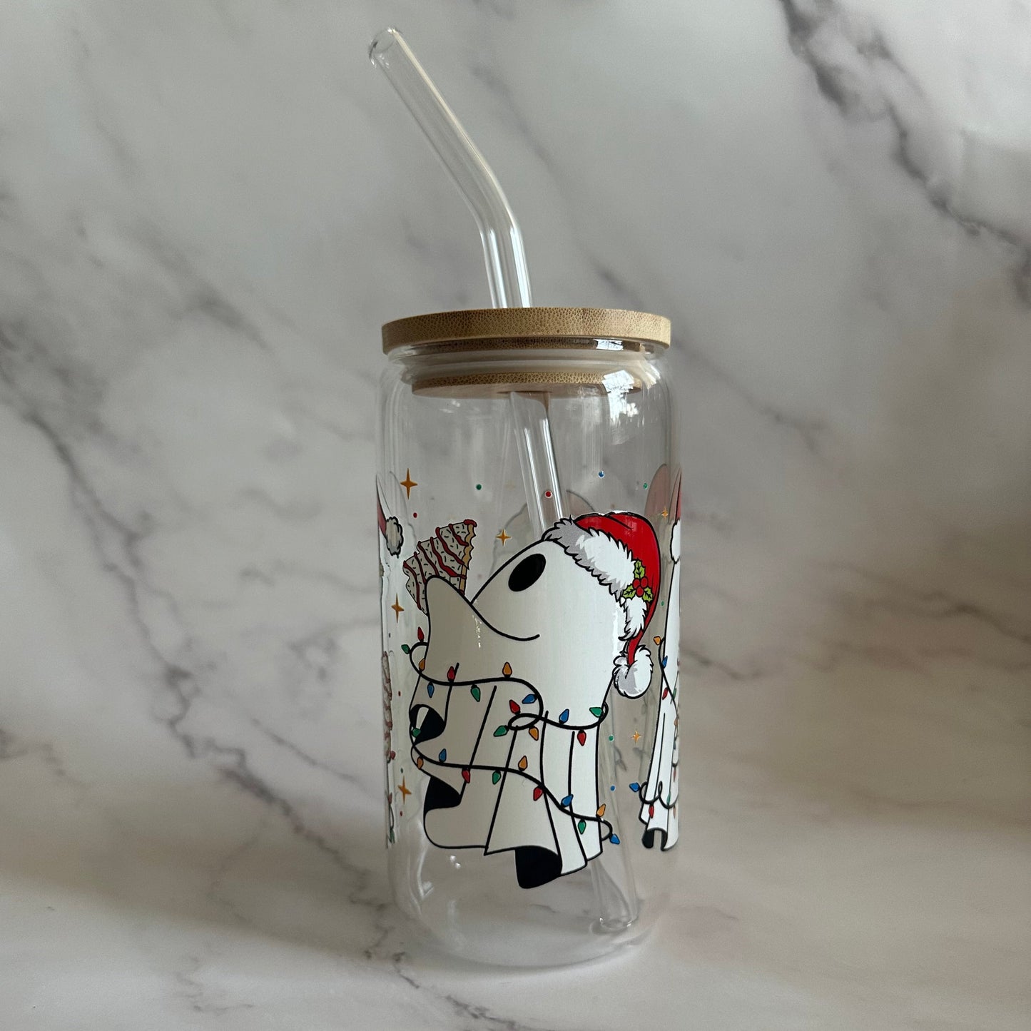 CHRISTMAS GHOSTIES glass can cup