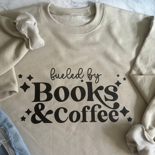 FUELED BY BOOKS & COFFEE crewneck sweatshirt