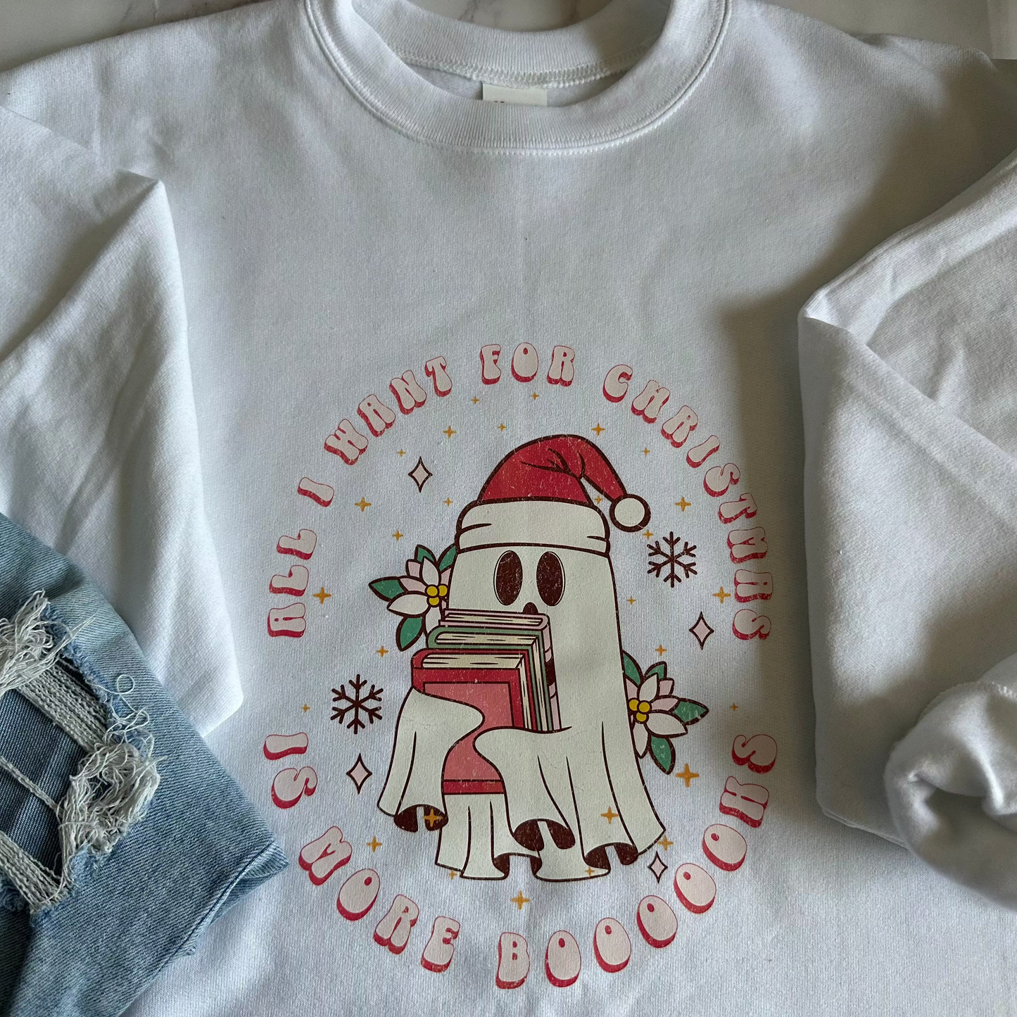 ALL I WANT FOR CHRISTMAS IS MORE BOOOOOOKS crewneck sweatshirt